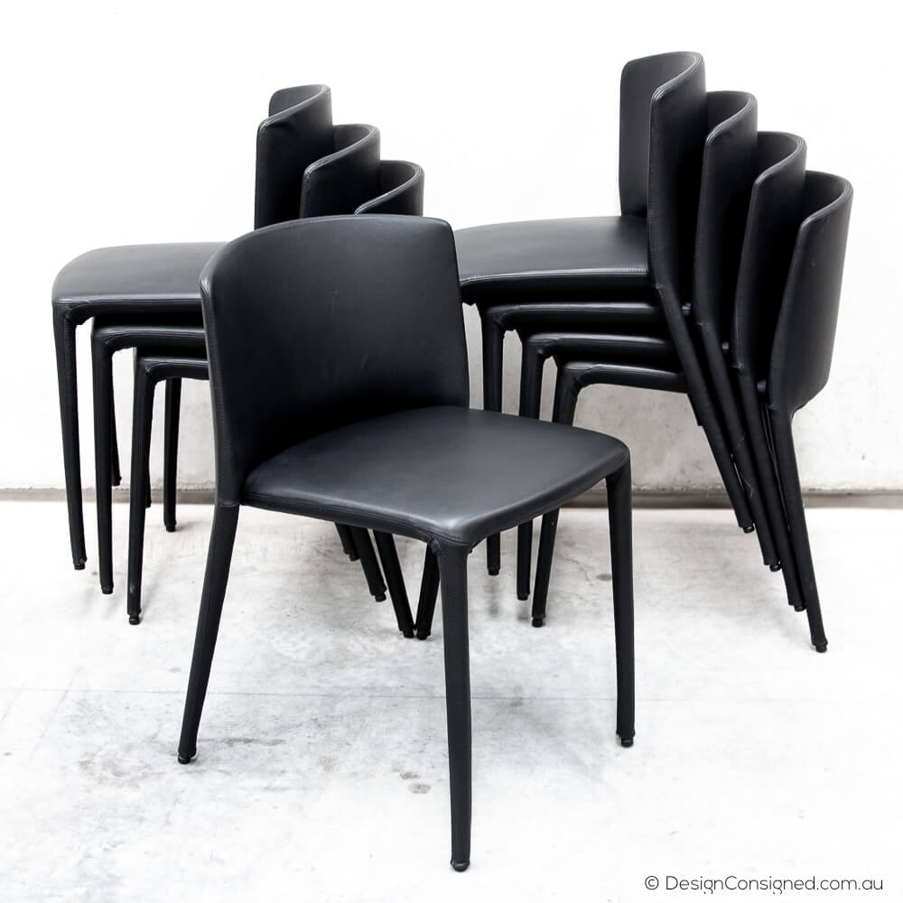 8 Achille black leather dining chairs from MDF Italia Achillle chair by JM Massaud for MDF Italia
