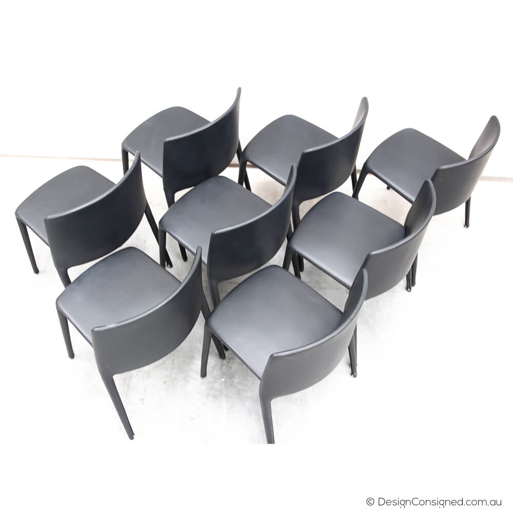 8 Achille black leather dining chairs from MDF Italia achille leather dining chairs by JM Massaud for sale