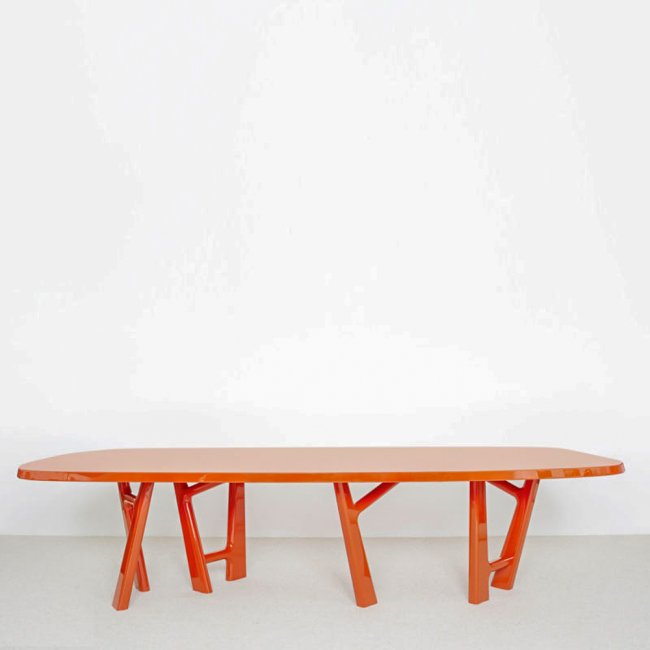 YBU red table by Jean Pierre Tortil for Delcourt France