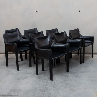 set of 8 black 414 Cab chair by Mario Bellini for Cassina