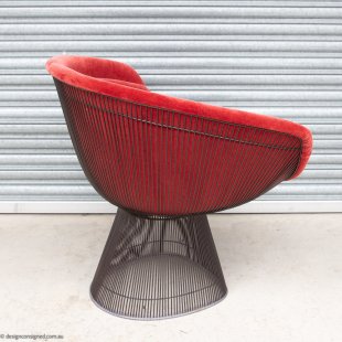 Red velvet Platner lounge chair by Warren Platner for Knoll