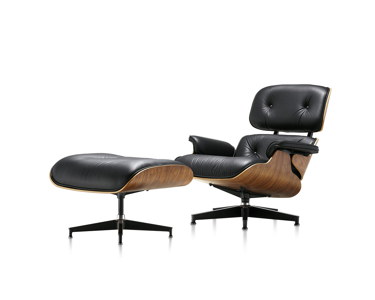 herman-miller-eames-lounge-classic-chair-ottoman Herman Miller eames lounge chair and ottoman in black leather on walnut for sale