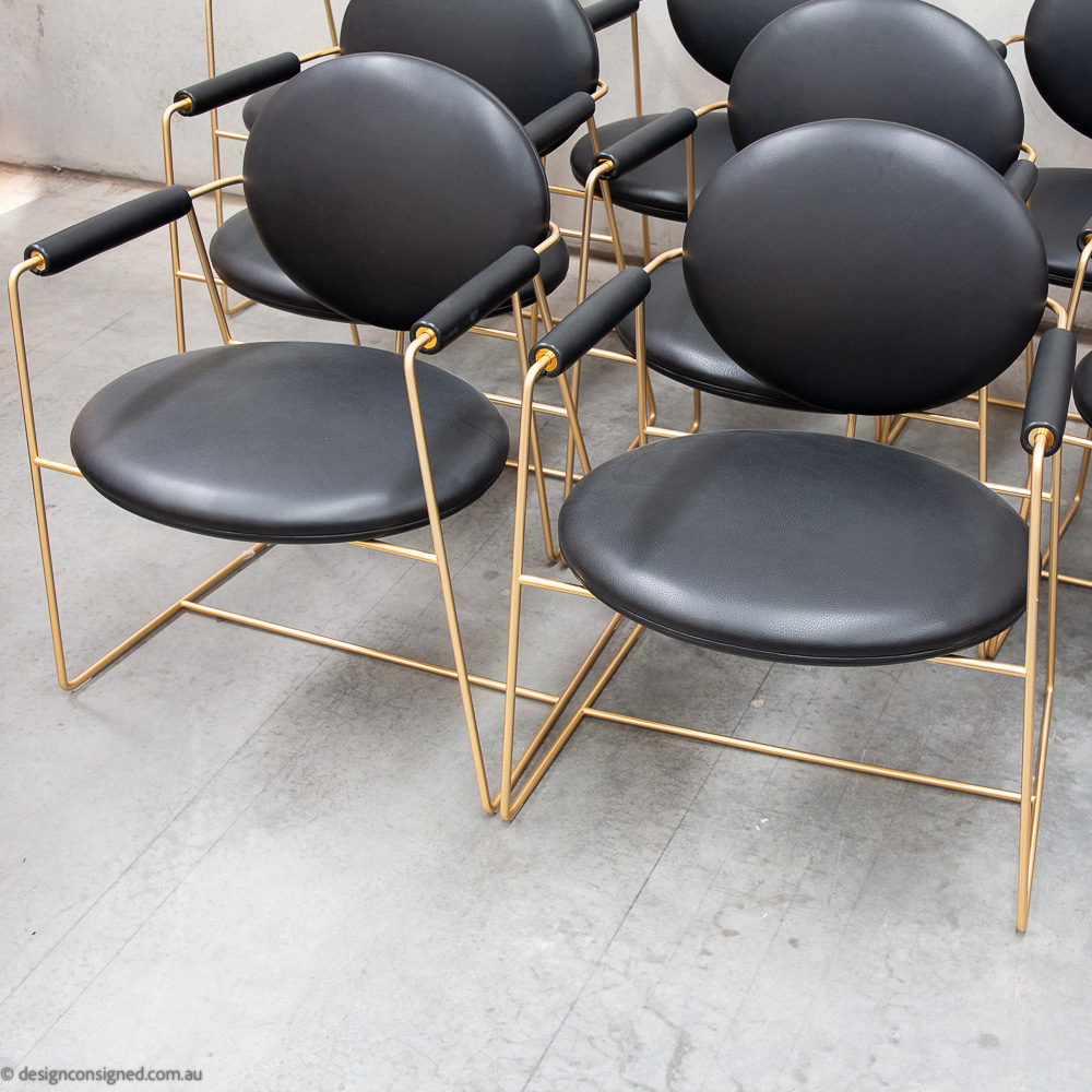 preowned gemma chair by Draga and Aura for Baxter made in Italy 12 brass and black leather dining chairs Baxter
